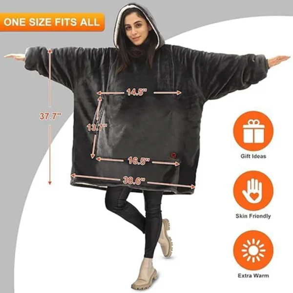 Electric Wearable Hooded Blanket, USB, flannel & sherpa - view 2