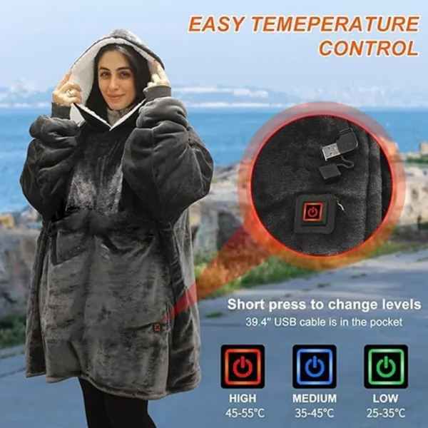 Electric Wearable Hooded Blanket, USB, flannel & sherpa - view 4