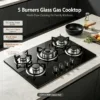 Embedded Five-burner Gas Stove, 3200-4000W, Liquefied gas