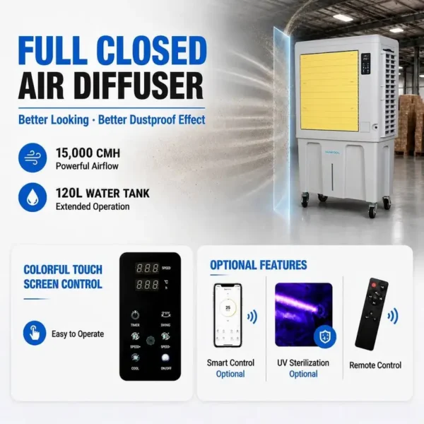 Evaporative Air Cooler, 10000m3/h, 15000m3/h, Portable, BLDC - view 3