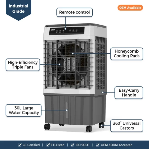 Evaporative Air Cooler, Portable, Electric, Plastic - view 3