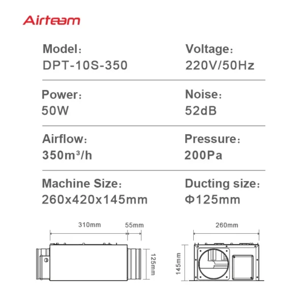 Exhaust Duct Line Fan, 110V, 350m3 - view 6
