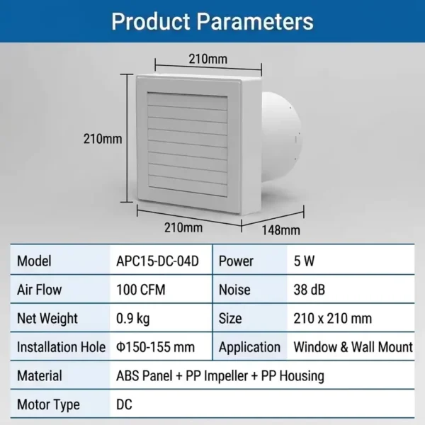 Exhaust Fan, IPX4, Waterproof, Wall, Copper - view 2