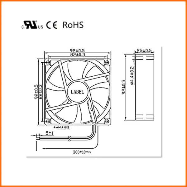 Exhaust Ventilation Fan, 9225, 92x92x25mm, 12v, 24v - view 5