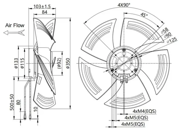 External Rotor Motor, 350mm, Axial - view 2
