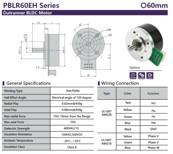 External Rotor Motors, 60mm, Brushless, 12V, 24V - view 3