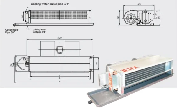 Fan Coil Unit, Ceiling, 340-2380 Cmh, Water - view 2