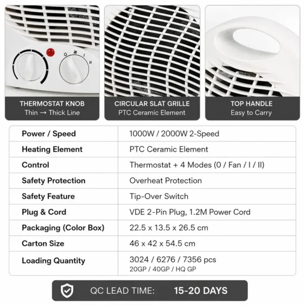 Fan, PTC, Portable, 1000W, 2000W - view 3
