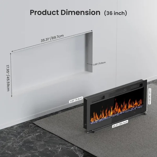 Flame Electric Wall Fireplace, 50", 1500w, 12-Hour - view 2