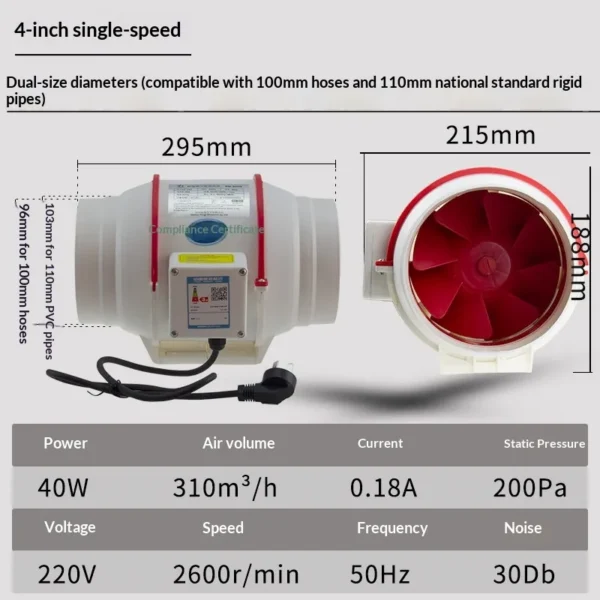 Flow Booster Duct Fan, Plastic, 110 V, Electric - view 2