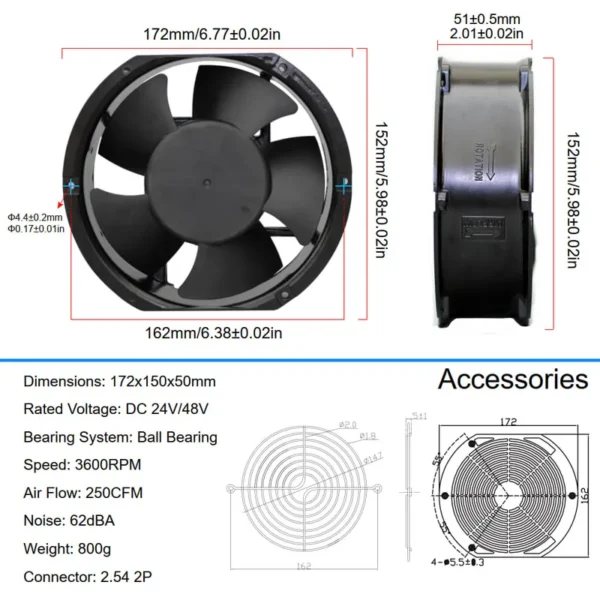 Flow Industrial Exhaust Fan, 17250, Axial, 172mm, 24v - view 2