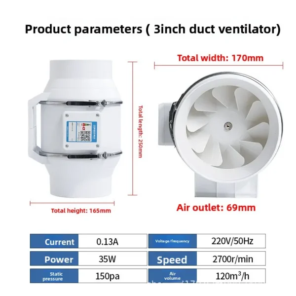 Foreign Trade Duct Fan, 6inch, 8inch, DPT-150A, Plastic - view 5