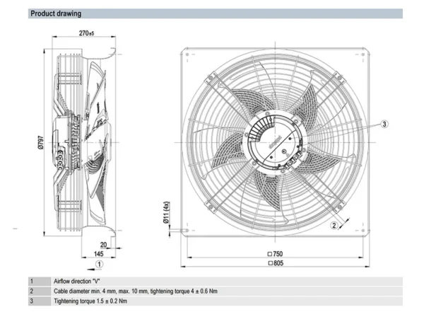 Free Standing Axial Fan, W3G630-NU33-03, 630mm, 1800RPM - view 4