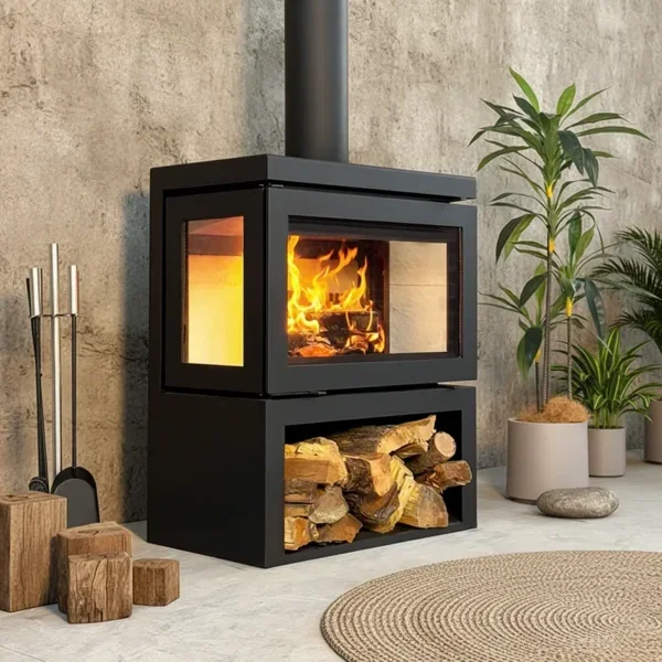Freestanding Wood Burning Fireplace, Steel Plate