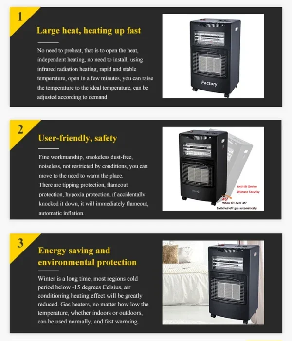 Gas Home Heater, Portable, Electric, Metal - view 4