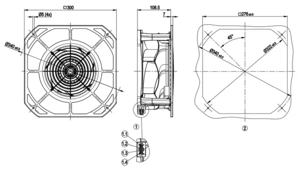 German Original Fan, R2E250-RA50-01, M2E068-EC, 230V, 250MM - view 3