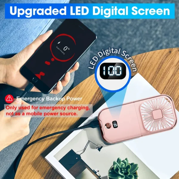 Handheld Neck Fan, 3000mAh, Brushless, USB - view 2