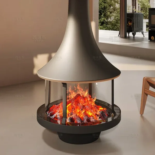 Hanging Fireplace, Steel, Wood Fireplaces - view 2