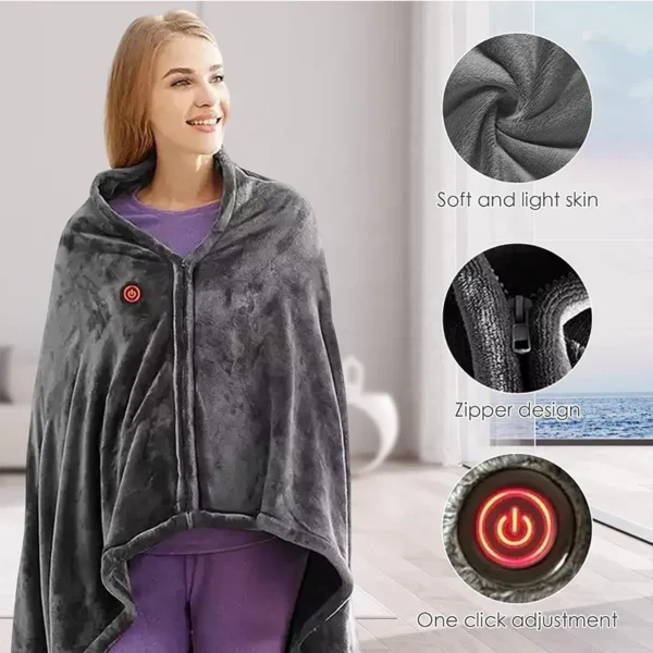 Heated Wearable Hoodie Blanket, USB, flannel fleece - view 5