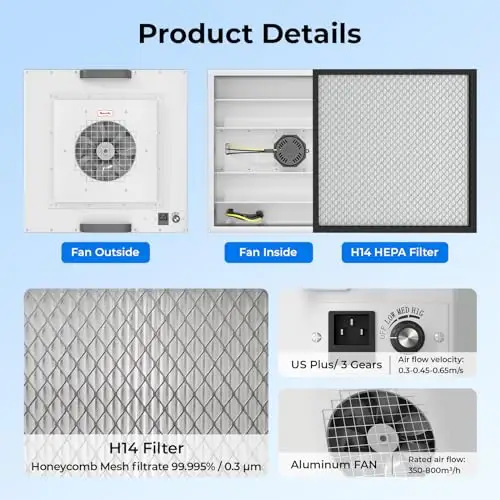 Hepa Ffu Aluminum Fan, 22.6"x22.6", H14, 100/ISO - view 4