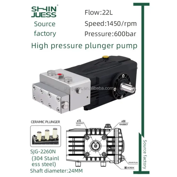 High Pressure Piston Pump, 304, Stainless, Steel, 26kw