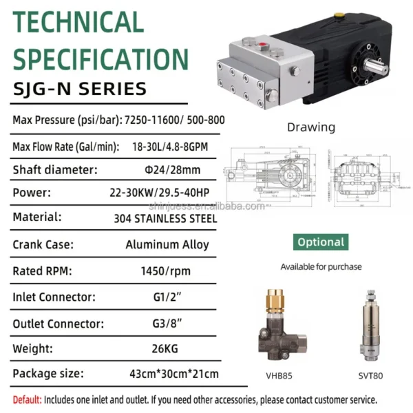 High Pressure Piston Pump, 304, Stainless, Steel, 26kw - view 2