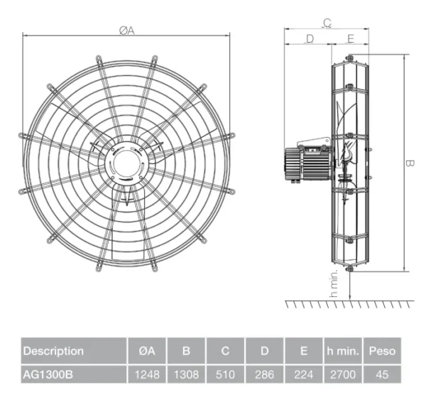 High Volume Comfort Fan, AG1300B, 220-277Vac-50/60, Axial, 1Ph - view 2