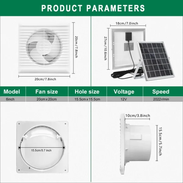 Hole Smoke Exhaust Fan, Solar, DC12V, Wall - view 5