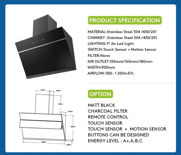 Hood Kitchen Exhaust Fan, Electric, Tempered glass - view 4