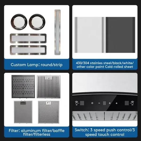 Hood Kitchen Exhaust Fan, Electric, Tempered glass - view 6