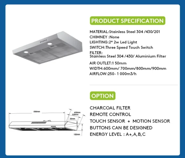 Hood Kitchen Smoke Extractor, Stainless, Steel - view 5