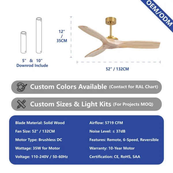 Housing Ceiling Fan, 35 W(0.05hp), Wood - view 2