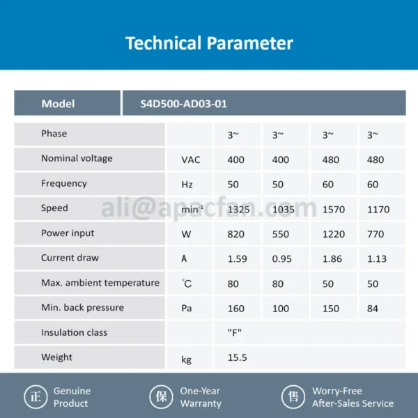 Hvac Condenser, S4D500-AD03-01, 400V, 500mm, 820W - view 3