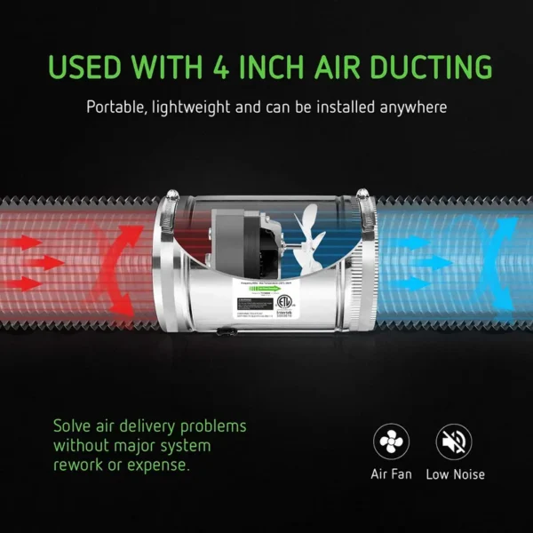 Hydroponic Inline Duct Tube, 110V-120V, Stainless Steel - view 3