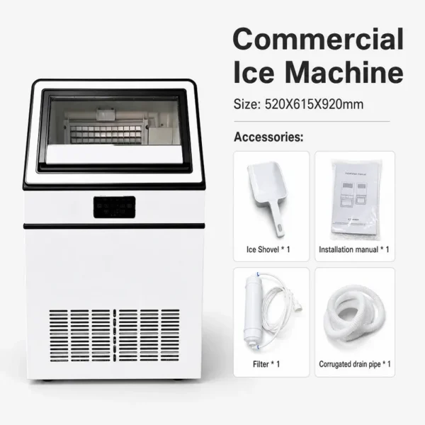 Ice Machine, Stainless, Steel, 72kg, 160LBS