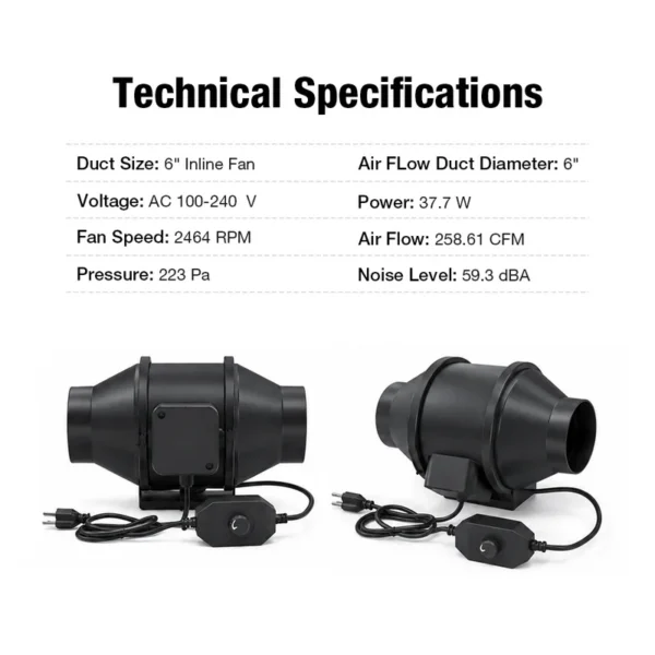 In-line Duct Fan, LONGWELL, AC 100V~240V, Corded Electric - view 6