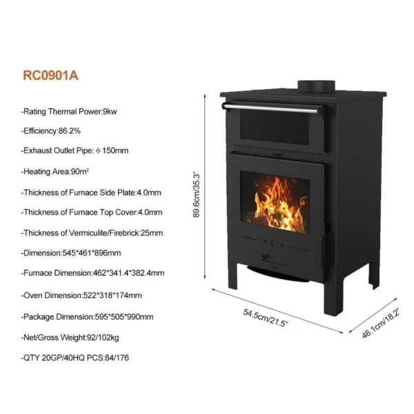 Indoor Modern Firewood Stove, RC0901A, 9KW - view 3