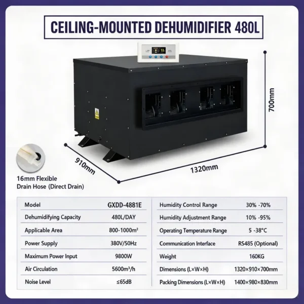 Indoor Pool Dehumidifier, 480L, 1% - view 2