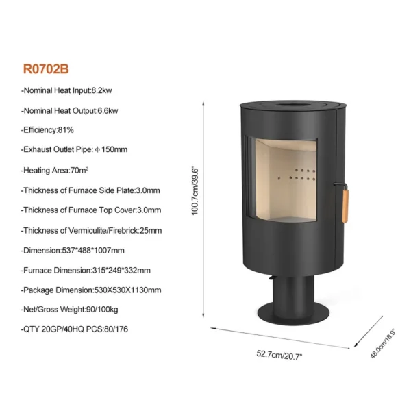 Indoor Wood Burning Stove, 6.6kW, R0702B - view 3