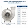 Industrial Centrifugal Exhaust Fan, 304, Stainless, Steel - view 6