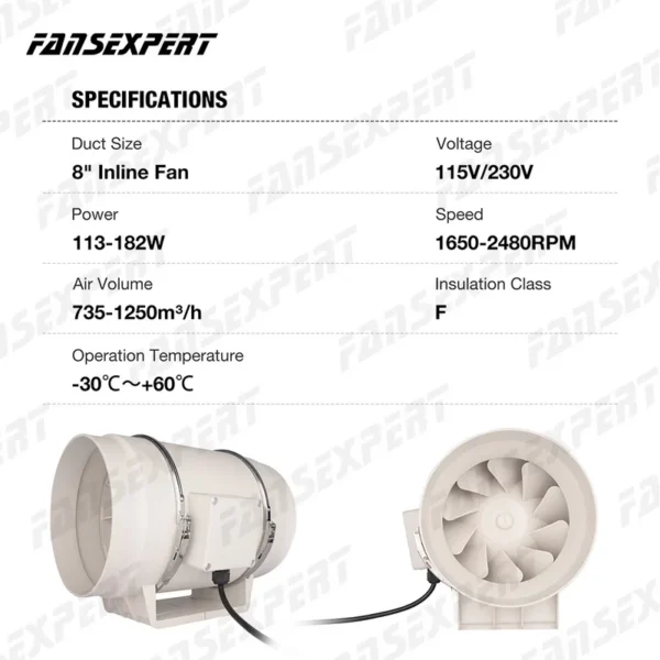 Industrial Exhaust Duct Fan, 200mm, 8in, Plastic - view 6