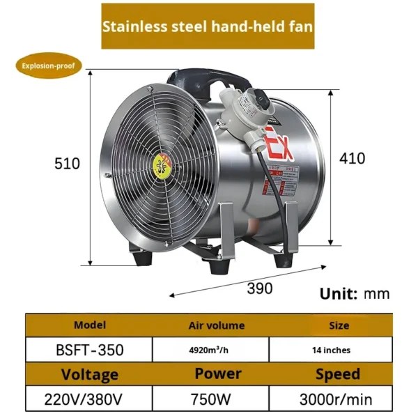 Industrial Exhaust Moveable Ventilator, Portable, Axial - view 5