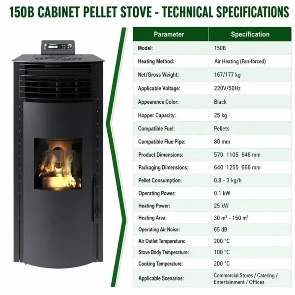 Industrial Pellet Stove, 150B, 25kW, 150m - view 6