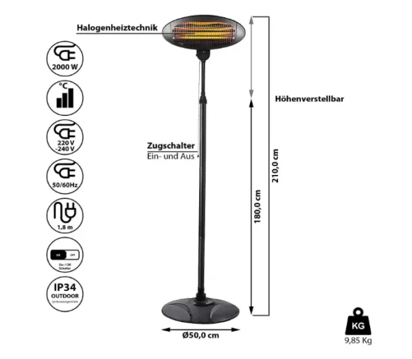 Infrared Electric Heater, 220v, 2000w, Waterproof - view 5