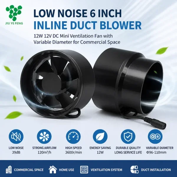 Inline Duct Blower, 12W, 12V