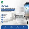 Inline Duct Booster Fan, 12V, Plastic, 110mm, HVAC