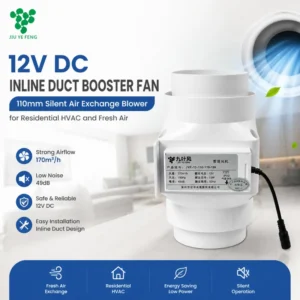Inline Duct Booster Fan, 12V, Plastic, 110mm, HVAC