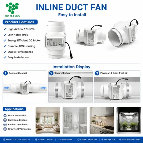 Inline Duct Booster Fan, 12V, Plastic, 110mm, HVAC - view 2
