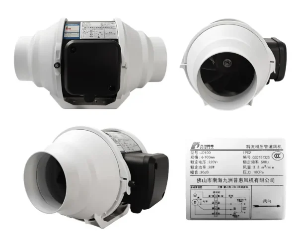Inline Duct Exhaust Fan, Plastic, 220 V, Corded Electric