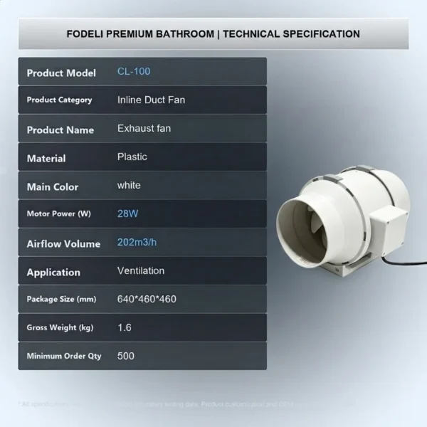 Inline Duct Fan, 202m3/h, 28W(0.04hp) - view 6